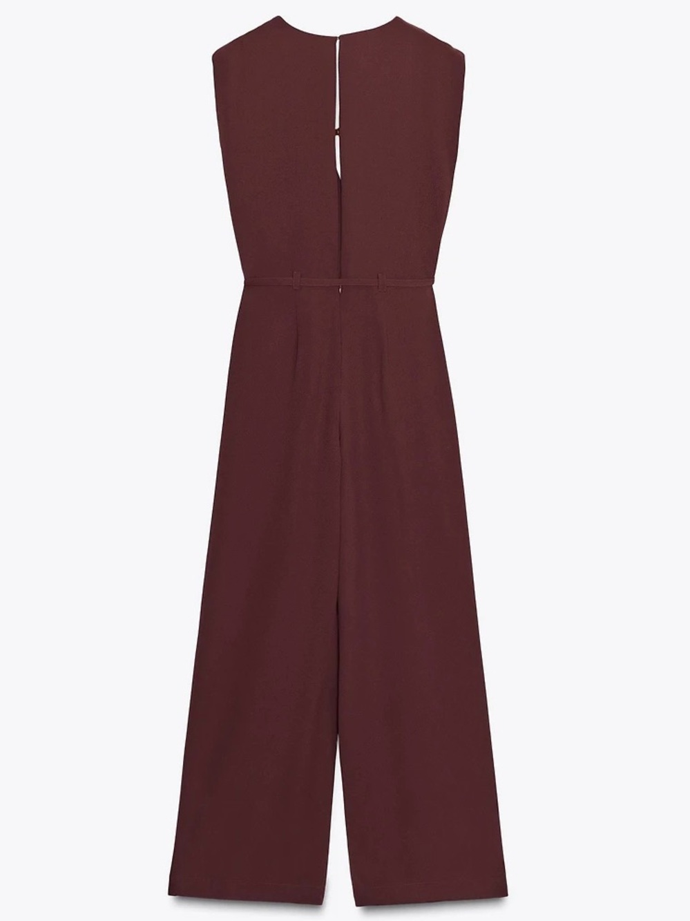Zara Wide-Leg Belted Jumpsuit Maroon Size Small Elegant V-Neck Wide Leg - Picture 5 of 16